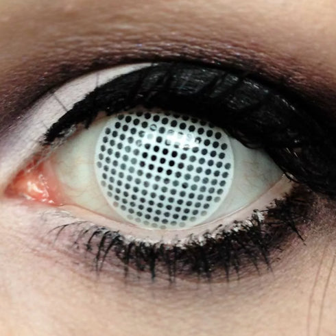 ホワイトメッシュ【少し視界減少】【度付き可能】- SFX-EYES 全眼カラコン 特殊カラコン コスプレ ハロウイン オーダーメイド アニメ 漫画 度付き 度入り 度あり