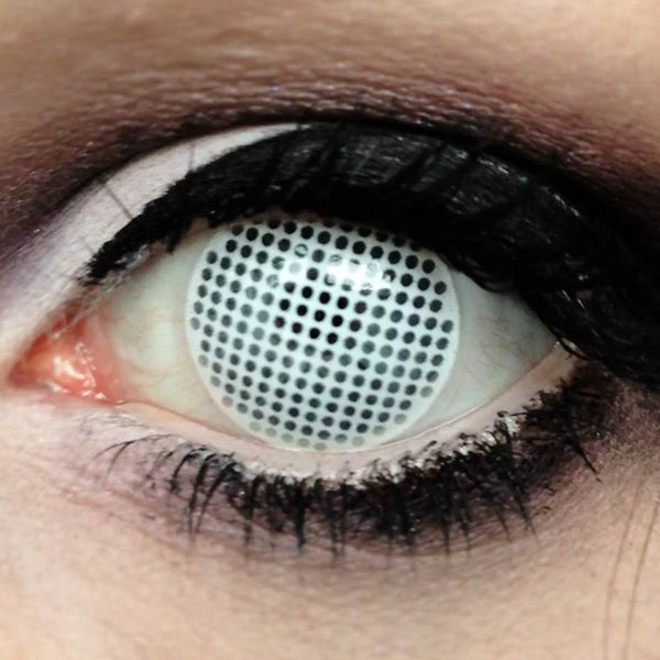 ホワイトメッシュ【少し視界減少】【度付き可能】- SFX-EYES 全眼カラコン 特殊カラコン コスプレ ハロウイン オーダーメイド アニメ 漫画 度付き 度入り 度あり